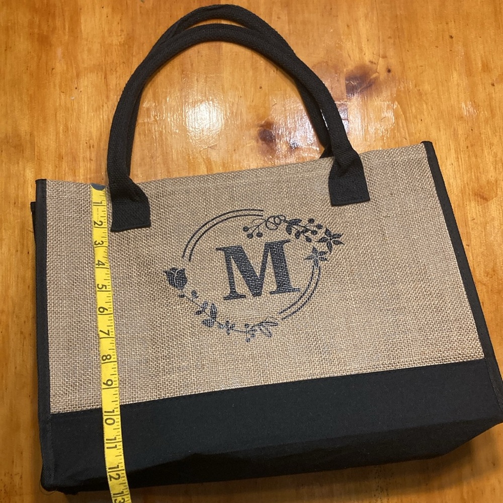 ‘M’ Initial Burlap Tote Bag & Matching Makeup Bag - Picture 9 of 10